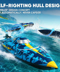 High Speed 16 Inch RC Boat For Adults And Kids Fast Remote Control Boat Reaching Over 40 Kilometers Per Hour Great For Pools Lakes And Rivers LED Lights Waterproof Hull Auto Flip Dual 1500mAh Batteries with self-righting hull design on water