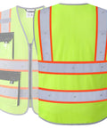 Top Tier High Visibility Reflective Safety Vest Featuring Featherweight Mesh Construction Plus Kickass Fluorescent Panels And Sturdy Reflective Tape To Keep Your Crew Safe On Busy Construction Sites, showing front and back views with pockets.