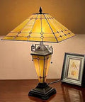 Cream Tiffany Style Table Lamp 24 Inch Tall 16 Inch Wide Stained Glass Desk Lamp With Resin Base Mission Design Dual Switch