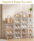 Game Changer Six Pack Clear Shoe Organizers With Snappy Magnetic Doors And Fully Stackable Build For Dead Simple Closet Tidy Up Under Bed Or Garage Storage, arranged in a stylish display.