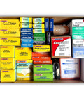 Rapid Care 1033-piece first aid refill kit contents, color-coded medical supplies in a box, front view