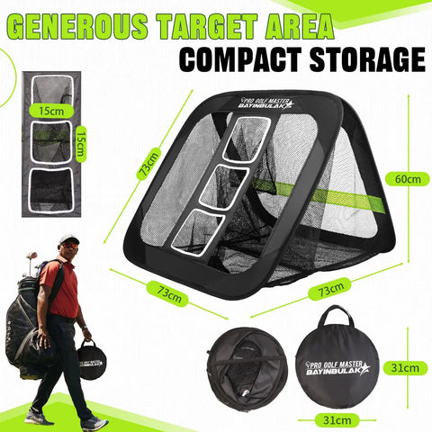 Two In One Golf Chipping Practice Net For Backyard Foldable Two And A Half Feet Includes Ground Stakes Storage Bag And Illustrated Guide