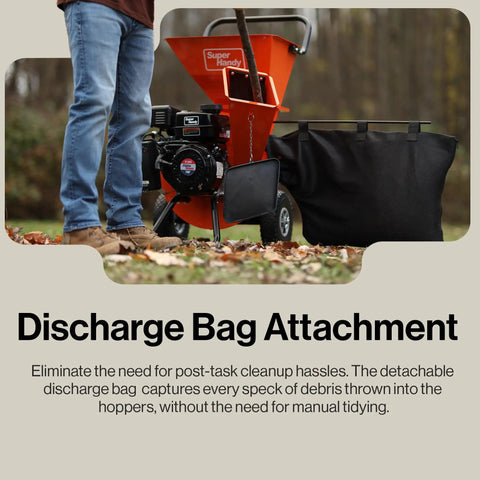 Person standing near Heavy Duty Wood Chipper Shredder Mulcher 7HP 3 Inch Capacity 3 In 1 Multi Function Yard Debris Crusher with attachment