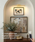 Gold Cordless Picture Lights Set Of Two Rechargeable Wall Mount Art Lamp Features Smooth Brightness Control And Brings Main Character Vibe To Your Space While Truly Hits Different On Frames, 15.7 inch dimmable picture light above artwork.