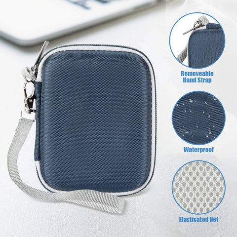 Rugged Hard Carrying Case For T7 And T7 Touch Portable SSDs With 2 Cable Ties, Shockproof Travel Organizer, Navy shown with hand strap