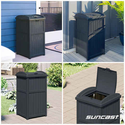 Hideaway Outdoor Trash Can With Lid, Resin Waste Container For Patio Garden Deck, 30 Gallon Capacity in Cyberspace color