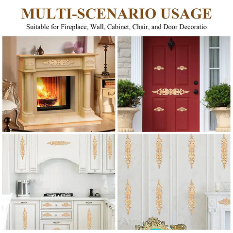 Top Shelf 16 Piece Hand Carved Wood Appliques Set Featuring Slick Unpainted DIY Decorative Wooden Trim and Embellishments For Cabinets Dressers Beds And Walls With Two Dang Perfect Sizes used in fireplace and door decor.
