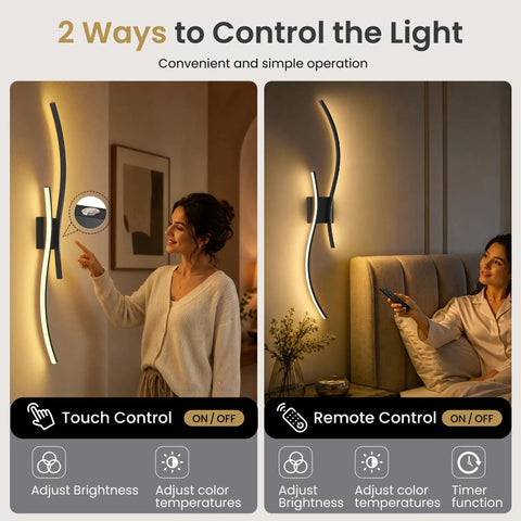 No Brainer Wireless Led Wall Sconces With Rock Solid 10000Mah Battery, 3CCT Lighting Tweak, Slick Black Shell, Quick Snap Install, Long Enduring Rechargeable Home Accent 2 Pack with touch and remote control features.