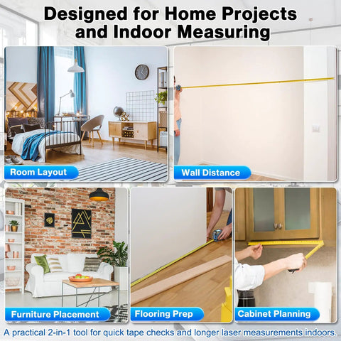 2-In-1 Laser Distance Meter And 16 Ft Tape Measure For Indoor Measuring Handy 130 Ft Range Quick Room To Hallway Checks in home layout scenes
