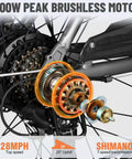 1200W brushless motor close-up on Race 21 Speed Electric Mountain Bike For Adults With Front Fork Suspension Peak