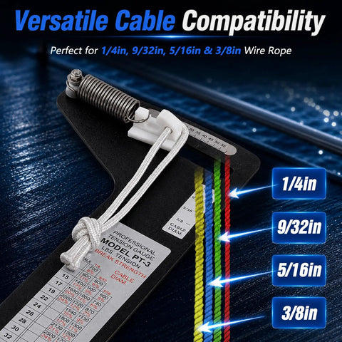 Pro Grade Hands Free Rigging Tension Gauge For Sailboat Shrouds And Wire Rope Standing Rigging Forestays And Cable Rigs Fits Nine Thirty Second Inch Nine Sixteenth Inch And Three Eighths Inch Cables Up To Four Thousand Five Hundred Pound Capacity, 1/4in wire rope compatibility chart