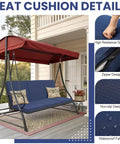 Image of Cozy Up Your 3 Seat Outdoor Porch Swing Cushions Set With Waterproof Back Cushions And Anti Slip Liner in navy blue.