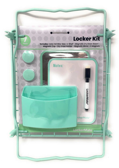 7 Piece Tall Wire Locker Kit With Magnets Mirror Dry Erase Board Storage Cup Dry Erase Marker And Bin For School Lockers Mist Green