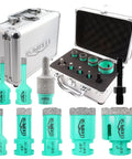 Pro Grade Diamond Core Drill Bit Set 9 Piece For Tile Marble Porcelain Ceramic Concrete Masonry With carrying case and accessories.