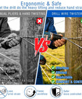 Side-by-side comparison of manual wire twisting vs Heavy Duty Drill Powered Wire Twister with 1/4 Hex Shank for ease and efficiency.