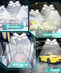 4 Pack LED Ceiling Lights For Garage With Five In One Adjustable Panels 165W Crazy Bright Daylight 6500K illuminating varied areas.