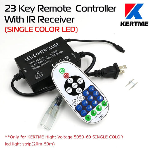 23-key remote for 5050 LED Strip Lights AC 110-120V White 6000K, waterproof dimmable rope light, flexible indoor outdoor decor