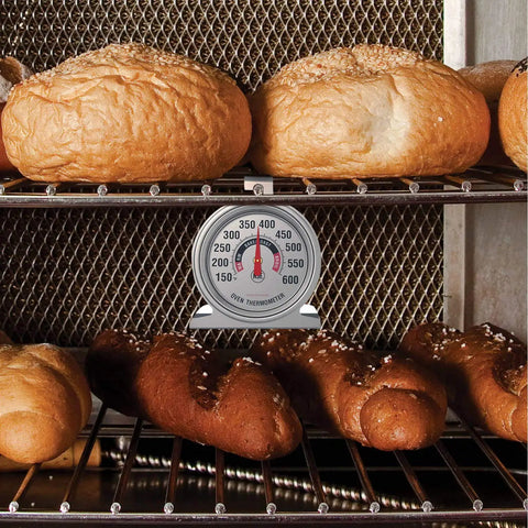 Big 3.5 Inch Oven Thermometer For Gas And Electric Ovens with breads showing clear dial on oven rack