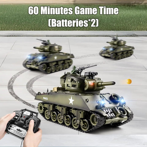 1 18th Scale RC Battle Tank With BB Shooting, Smoke And Lights, Realistic M4A3 Sherman Remote Control Army Toy on pavement