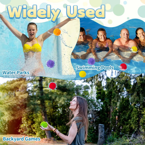 Image illustrating diverse uses of the 60-Piece Reusable Water Balloons Set With Soft Splash Balls For Outdoor Water Games.