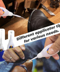 Heavy Duty Shoe Glue For Sole Repair And Waterproof Boot Adhesive With Cyanoacrylate Formula shown with applicator tips
