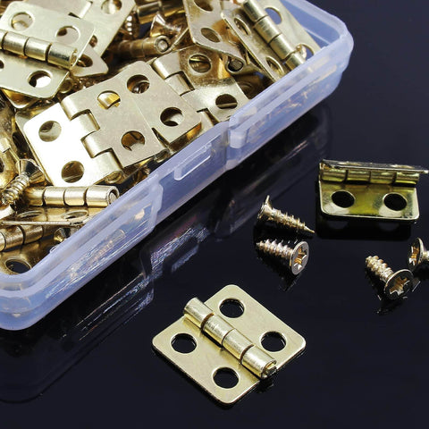 Retro Brass Mini Hinges Set For Jewelry Boxes And Wood Crafts, 30 Pcs, 13x12mm, 180 Degree Swing Hinges With Screws