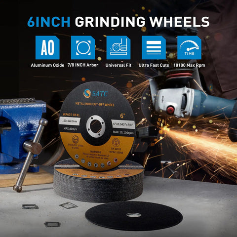 Beefy 6 Inch Cut Off Wheels For Metal And Stainless Steel, Ultra Thin 0.045 Inch Thick With 7/8 Inch Arbor, 25 Pack Fits