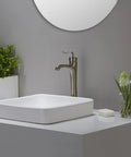 Elavo Ceramic Square Semi-Recessed Bathroom Sink With Overflow And Pop Up Drain In Chrome White on modern white counter