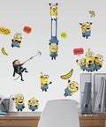 Minions The Rise Of Gru Peel And Stick Vinyl Wall Decals Set Of 30 for Kids Rooms, showing Gru and Minions on a smooth surface.