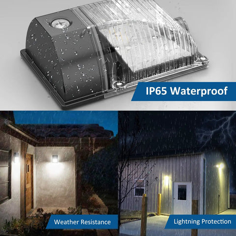 30W LED Wall Pack With Dusk To Dawn Sensor, 3600LM Ultra Bright Outdoor Flood Light, IP65 Waterproof in Rugged Aluminum Housing