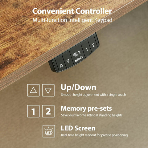 Convenient controller on Electric L Shaped Standing Desk With Memory Presets, 55 Inch, Rustic Brown Finish, for Home Office