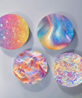 Holographic Sparkle Sublimation Transfer Paper Bundle For Cricut Mug Press Pre Inked 12x12 Inch Sheets Infused Ink, four circular patterns