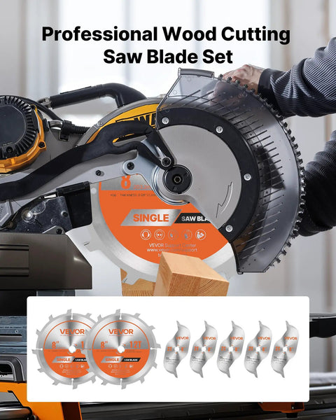 Professional wood cutting saw using Dado Blade Set For Woodworking With 8 Inch Outside Blades, Five Eighths Inch Arbor.