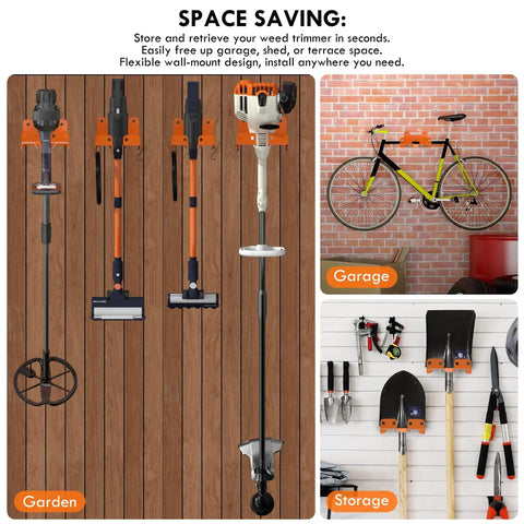 Heavy Duty Weed Eater And Hedge Trimmer Wall Mount Rack For Garage And Shed Tool Organizer Orange With Reinforced 2mm Steel