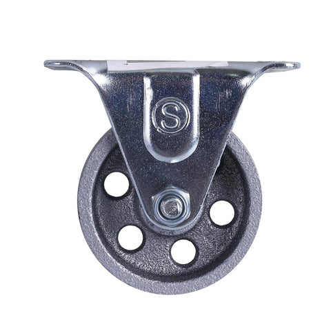 2-Inch Cast Iron Rigid Plate Caster With 1-1/4-Inch Wide And 2-Inch Diameter Silver Wheel, Heavy-Duty Rigid Plate Mount
