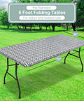 Snug Fit Elastic Fitted Vinyl Table Cover For 6 Foot Tables, Non Slip Waterproof Flannel Backed Plastic Tablecloth, Black 30x72 Inches