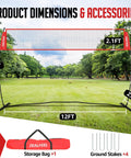 12Ft Volleyball Training Net For Backyard Play with height adjustable frame, shown fully assembled in a grassy outdoor setting.