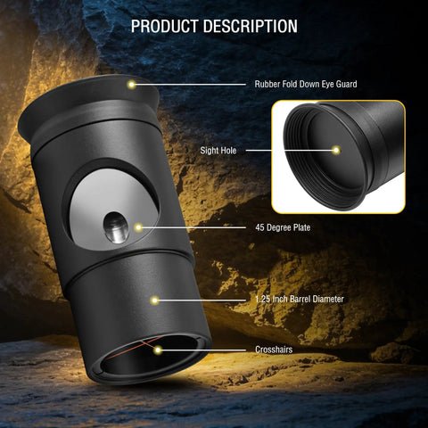 Product diagram showing the 1.25 Inch Metal Collimating Cheshire Eyepiece No Laser For Newtonian Reflector Telescopes Short Version Built Solid.