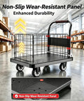 Heavy Duty Push Cart Dolly Platform Truck Flatbed With Foldable Fence And 882 Lb Capacity 5 Inch Silent TPR Wheels Your Warehouse Garage Office Hotel Workhorse For Daily Hauling, non-slip panel view
