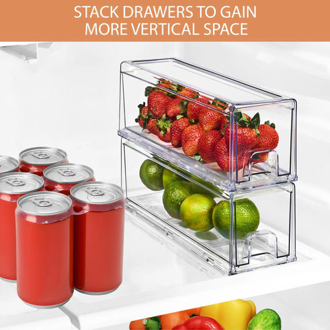Clear Acrylic Stackable Storage Drawers Two Pack For Fridge Freezer Pantry And Bathroom See Through Plastic Organizer Bins with fruit