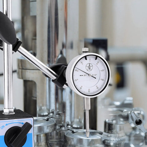 Dial Indicator With Magnetic Base 0 To 1.0 Inch Range 0.001 Inch Precision Long Arm With Fine Adjustment Universal Rotating Shaft