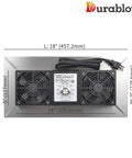 220 CFM Stainless Steel Crawl Space Vent Fan With Dual High Flow Fans Dehumidistat And Thermostat Foundation Vent For Radon Mitigation Basement And Attic Ventilation Keeps Moisture Down And Indoor Air Fresh, shown with measurements and plug-in cord.