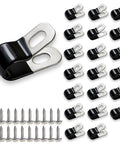 20 Pcs 304 Stainless Steel Rubber Coated Insulated Cable Clamps For Brake Lines Wires And Hoses Includes Self Tapping Screws