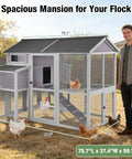 Large Backyard Chicken And Duck Coop With Run For 8 To 10 Birds Wooden Hen House 75.7 Inch Tall With Nesting Box in a yard