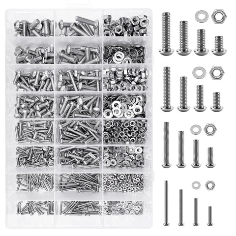 1290 Piece Stainless Steel M2 M3 M4 M5 Screw And Nuts Kit With Button Head Socket Cap Screws Flat Washers Hex Nuts And Wrenches