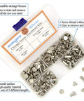 Kickass Chicago Screw Rivet Kit Seventy Five Sets For Leather Crafting And Bookbinding Heavy Duty Silver Metal Binders assortment in storage case.