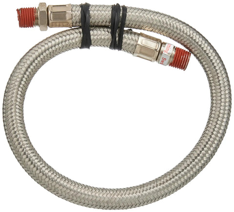 18 Inch Stainless Steel Braided Leader Hose Heavy Duty Rubber Pneumatic Air Line with swivel connectors and NPT fittings.