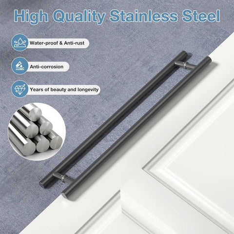 36 Inch Push Pull Door Handle Beefy Double Sided Long Barn Door Pull Handle Heavy Duty 304 Stainless Steel For Wood Glass And Metal Doors Ideal For Home Office And Commercial Use Round Bar on white door
