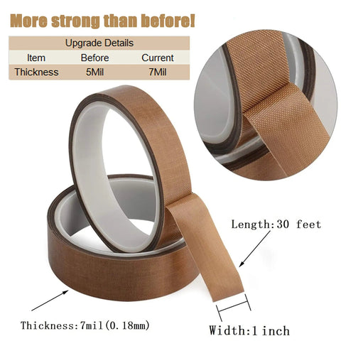Built Tough Heavy Duty PTFE Fabric Tape 1 Inch By 30 Feet Heat Resistant Up To 500 Degrees For Vacuum Sealer Machines