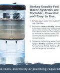 Gravity-Fed Water Filter System With Two High-Capacity Filtration Elements And Deluxe 7-Inch Stainless Steel Water View Spigot, shown.